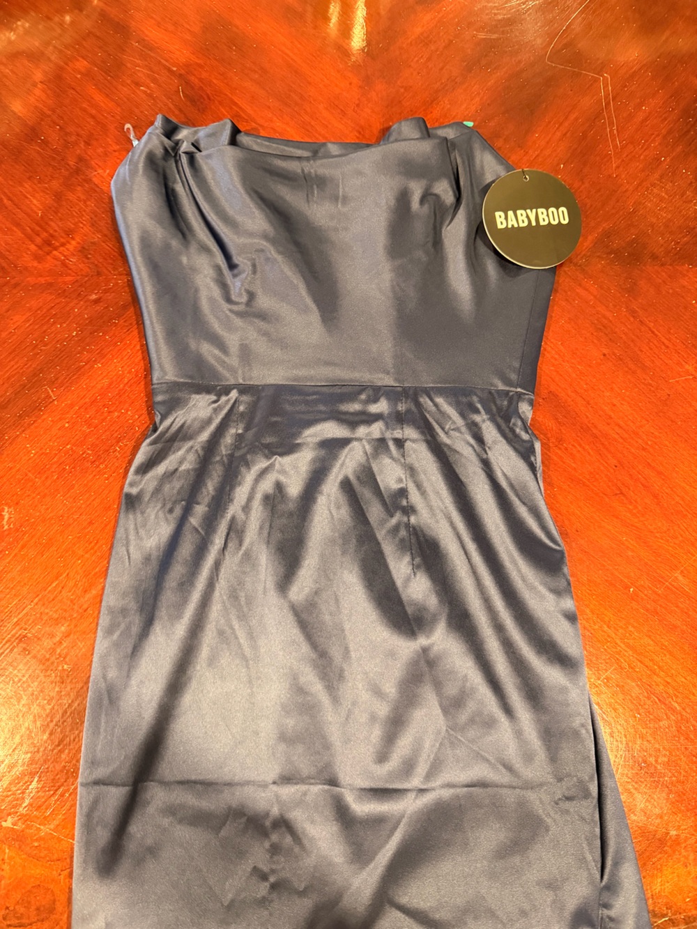 Babyboo Navy Satin Strapless Sheath Dress for Women